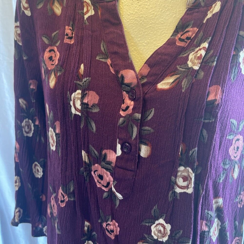 Womens Size XL Monday Fun Floral 3/4 Sleeve Pullover Blouse Tunic - Picture 2 of 12